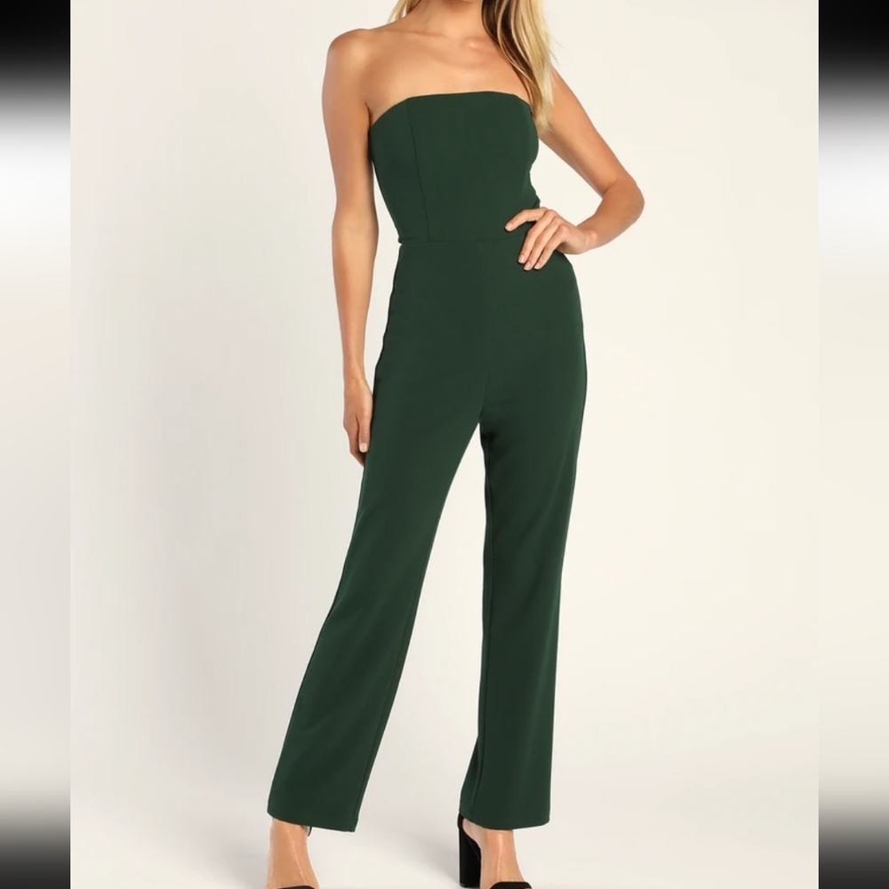 Lulus Strapless Wide Leg Jumpsuit Size XL Green Cutout Back Occasion Cocktail